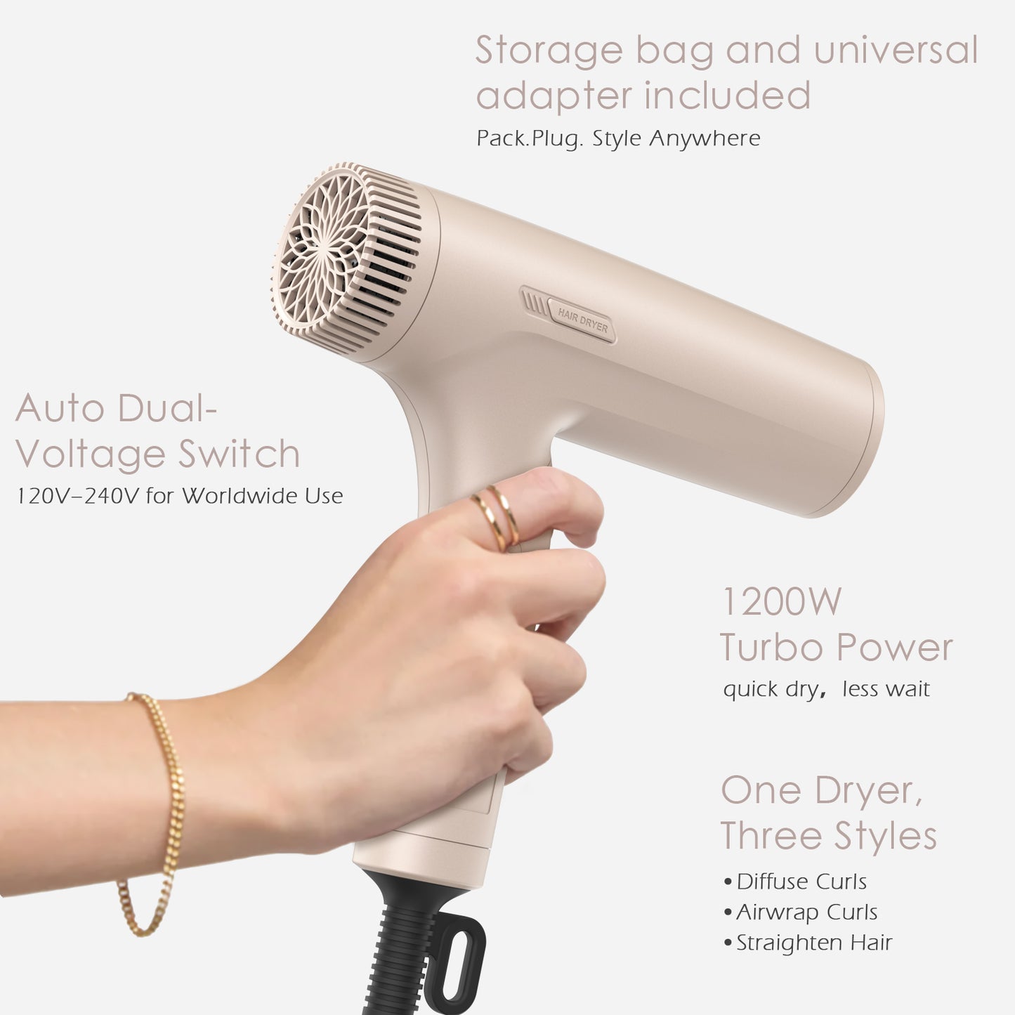 TOME Foldable Dual Voltage Hair Dryer