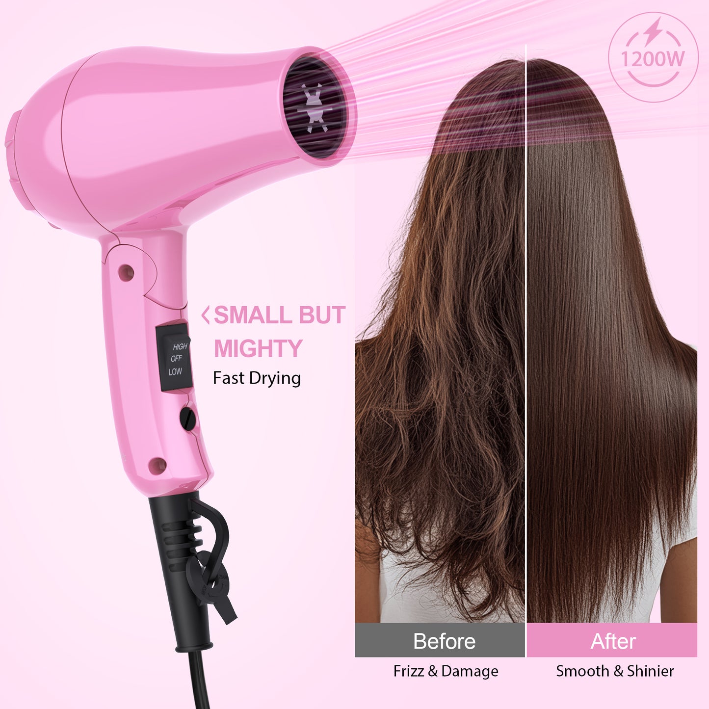 Lura Travel Portable Hair Dryer,Pink