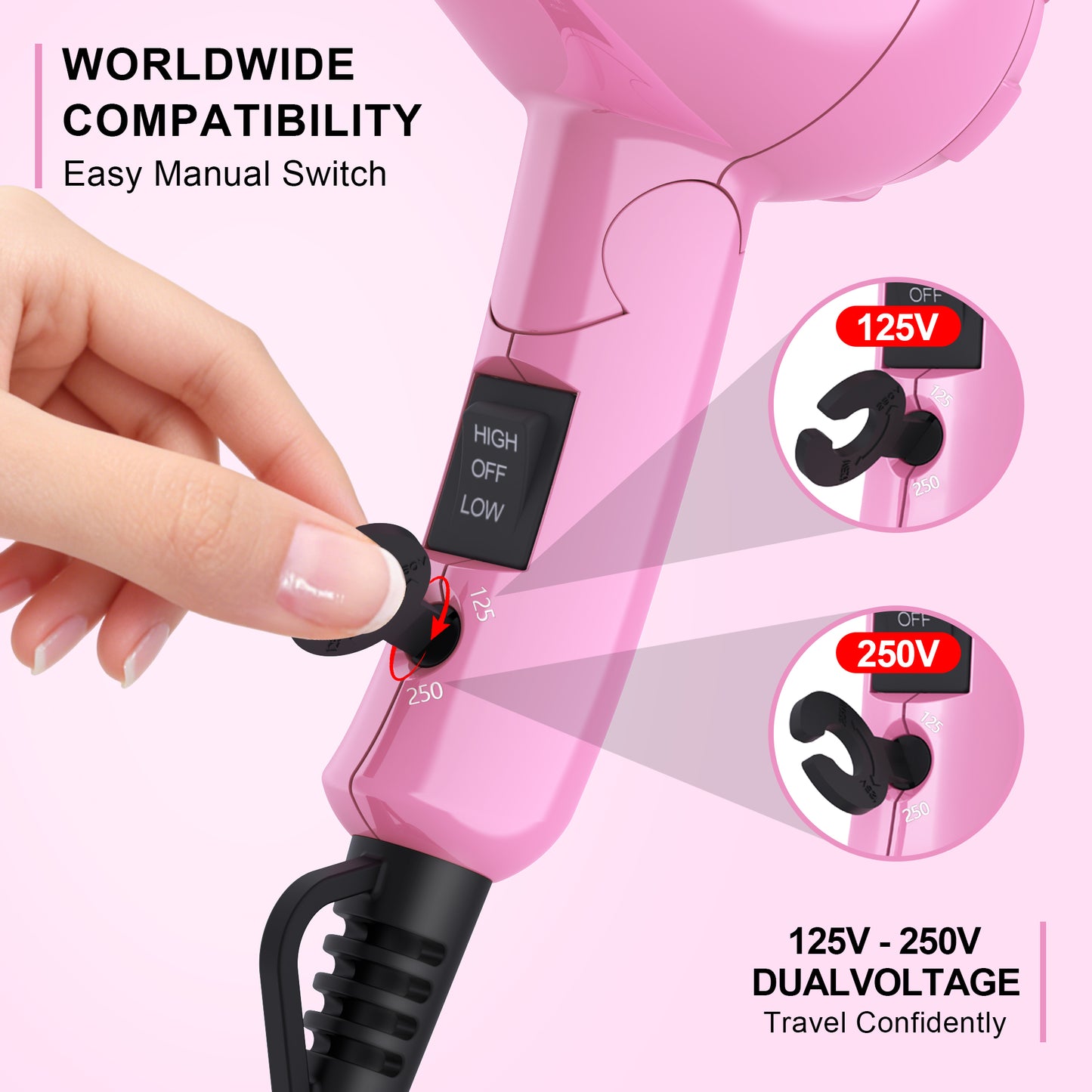 Lura Travel Portable Hair Dryer,Pink