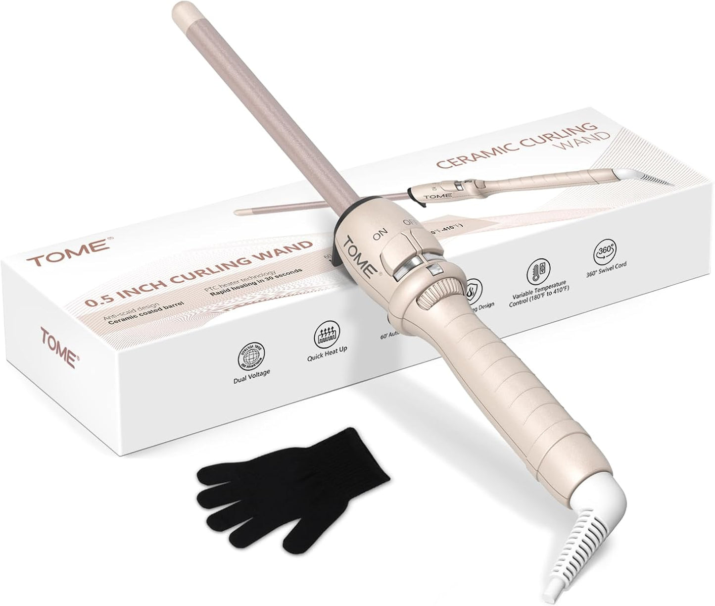 ToMe 1/2 Inch Dual Voltage Hair Curling Wand