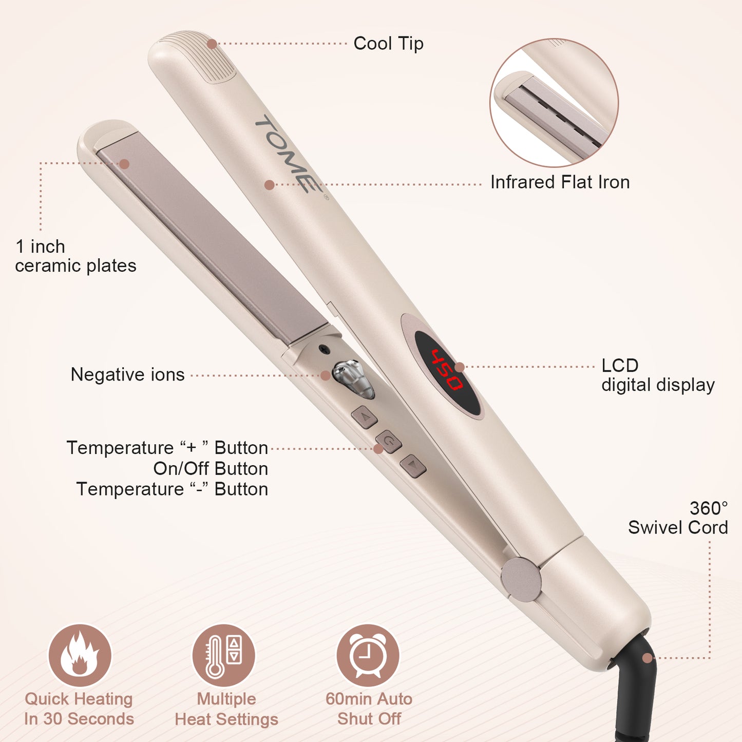 TOME Titanium Flat Iron Hair Straightener